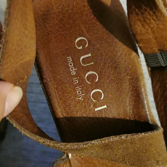 GUCCI Brown Suede Strap Wedge Platform Heels 7B - Picture 6 of 7